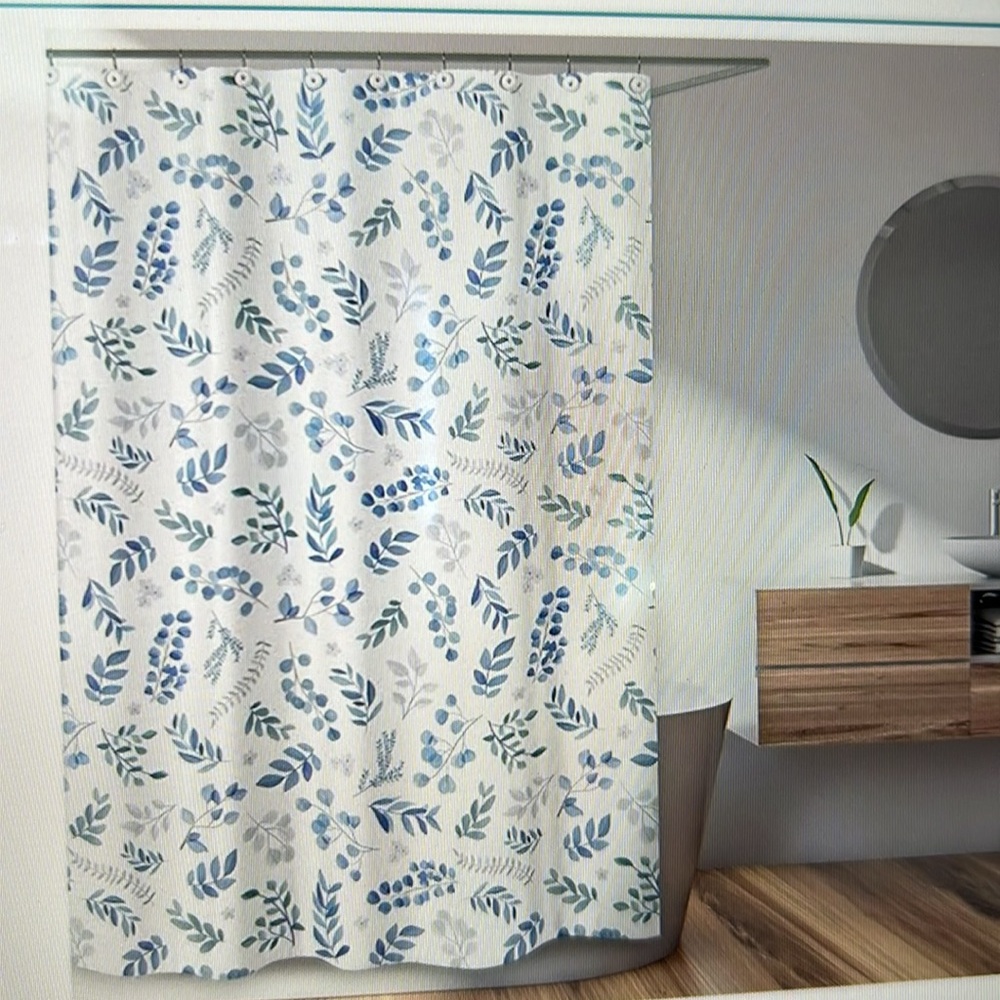 Boho bath set - Floral Shower Curtain, liner w/ hooks & window valance